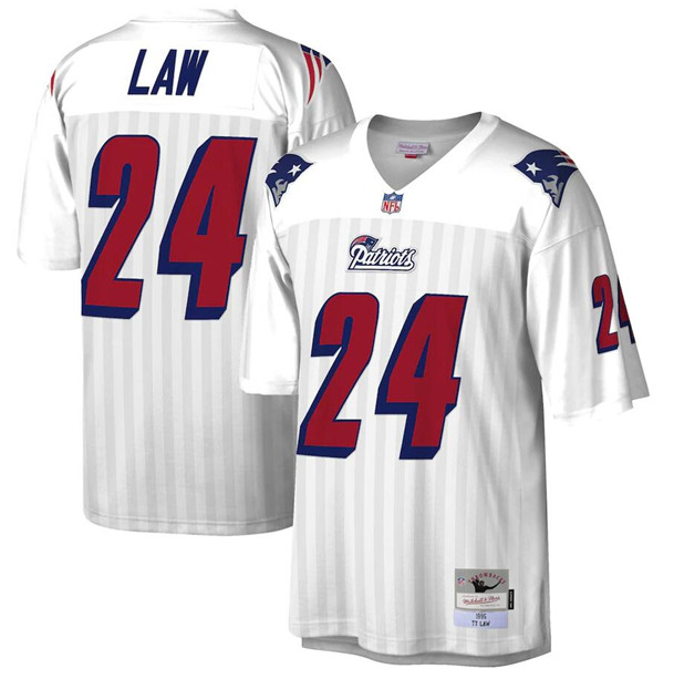 Men's New England Patriots #24 Ty Law 1995 White Mitchell & Ness Legacy Jersey